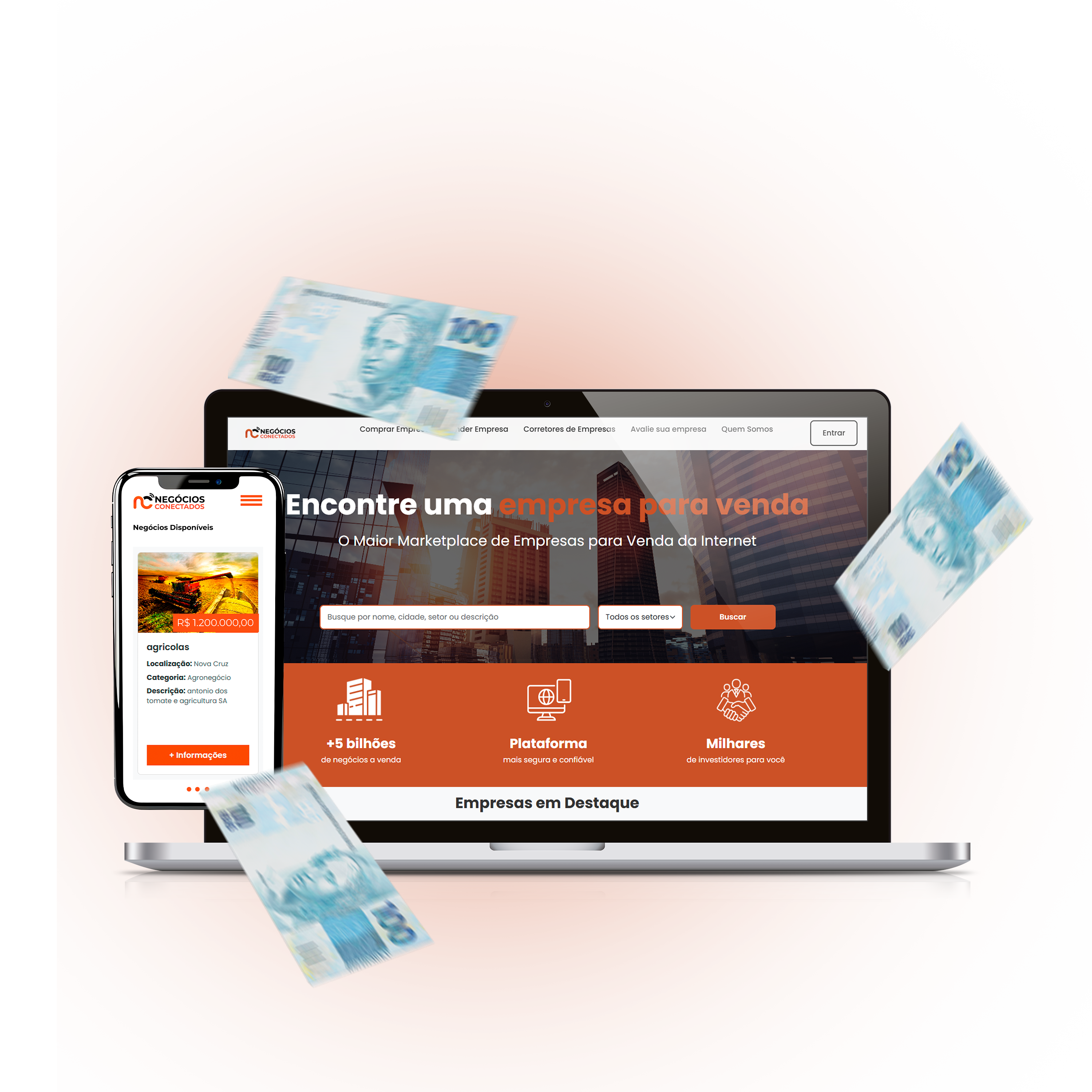 Mockup da plataforma de negócios